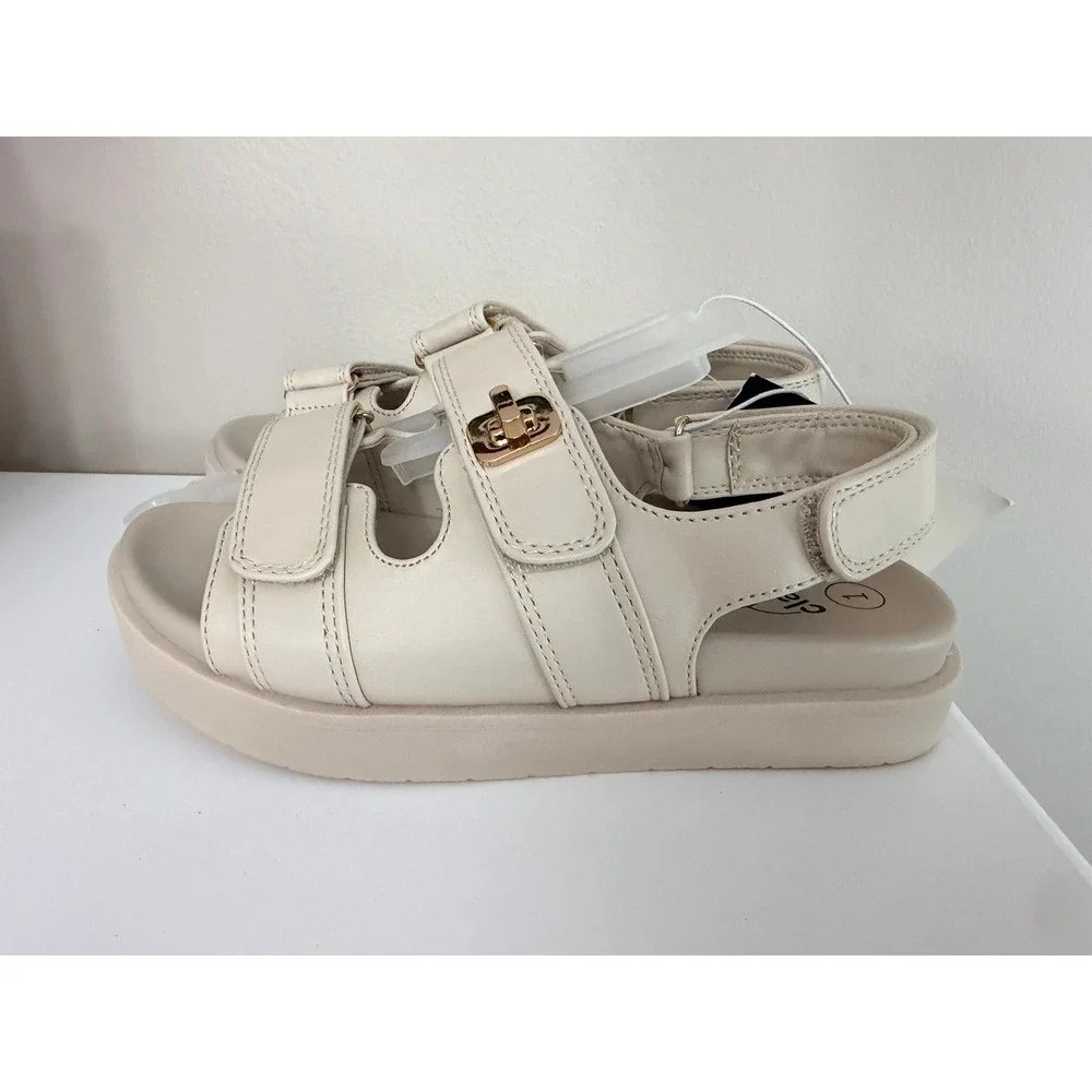 Art Class Platform Sandals Girls Size 1 Cream Gold Turnlock Strappy NEW NWT